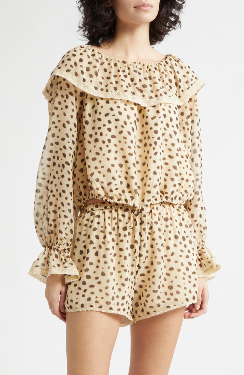 POSSE Priscilla Cheetah Print Ruffle Neck Silk Georgette Top, Main, color, Cheetah