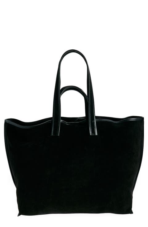 Large Contrast Trim Suede Tote