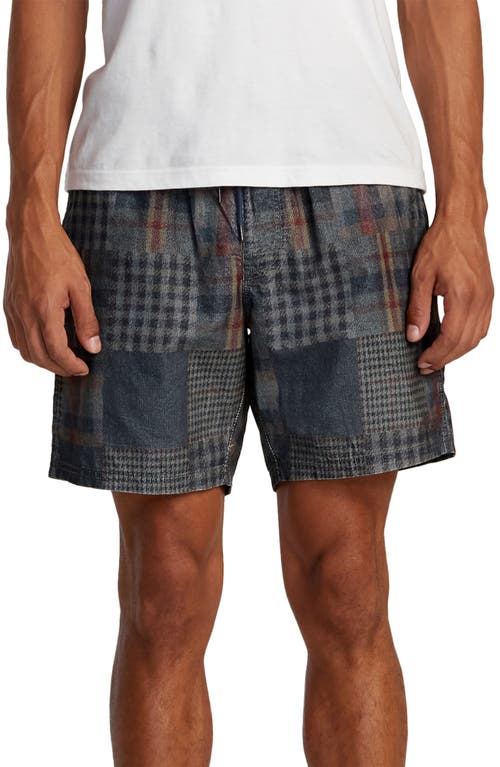 RVCA Escape Drawstring Cotton Walking Shorts in Blue Patchwork 