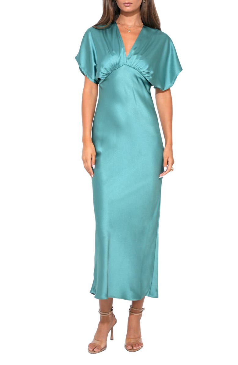 Adelyn Rae Dolman Sleeve Satin Cocktail Dress, Main, color, Jade