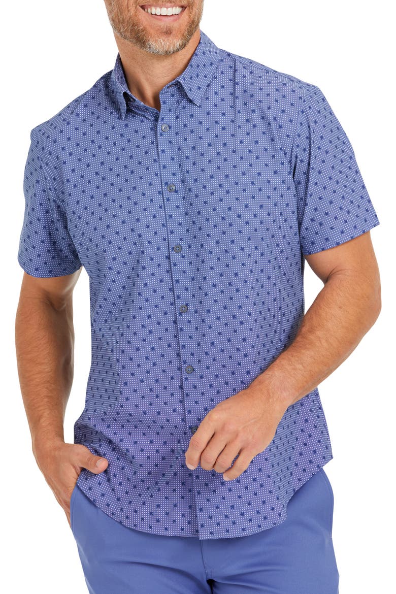 Leeward Floral Performance Button-Up Shirt, Main, color, NAVY LEAF DOT PRINT