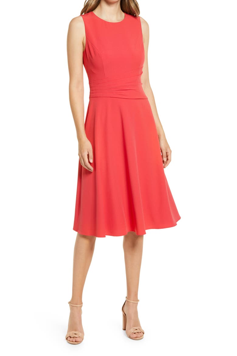 Ruched Fit & Flare Dress, Main, color, RED