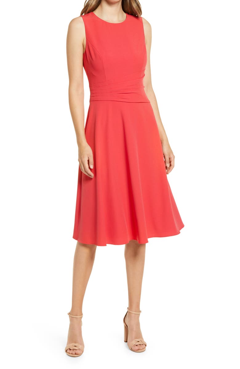 Eliza J Ruched Fit & Flare Dress, Main, color,