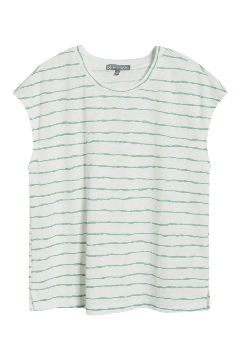 Stripe Linen Blend T-Shirt, Alternate, color, MEADOW/ OFF WHITE