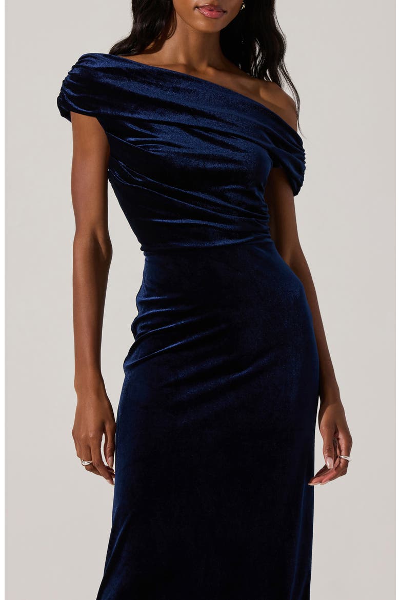 One-Shoulder Velvet Midi Dress, Alternate, color, MIDNIGHT