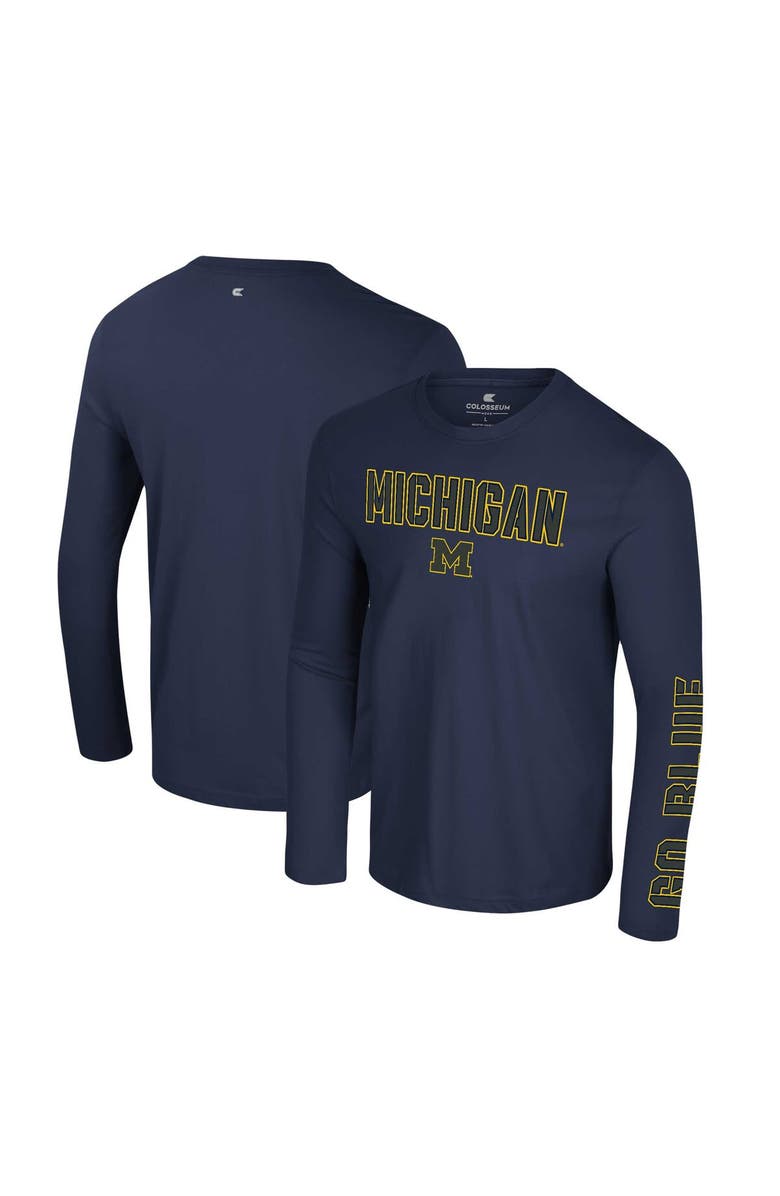 COLOSSEUM Men's Colosseum Navy Michigan Wolverines Color Pop Active Blend 2-Hit Long Sleeve T-Shirt, Main, color, 