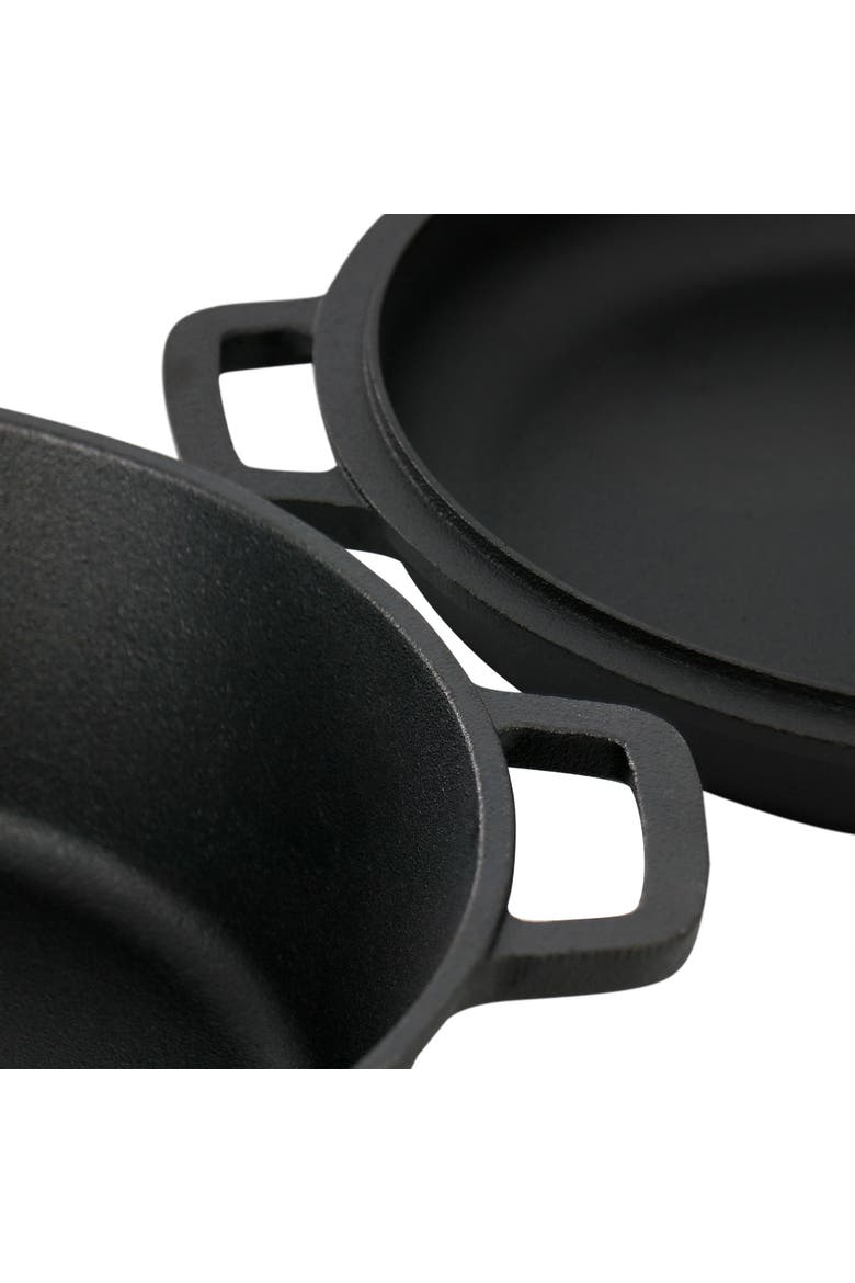 10.5 Inch 2-in-1 Pre-Seasoned Cast Iron Skillet and Fry Pan Set, Alternate, color, Black