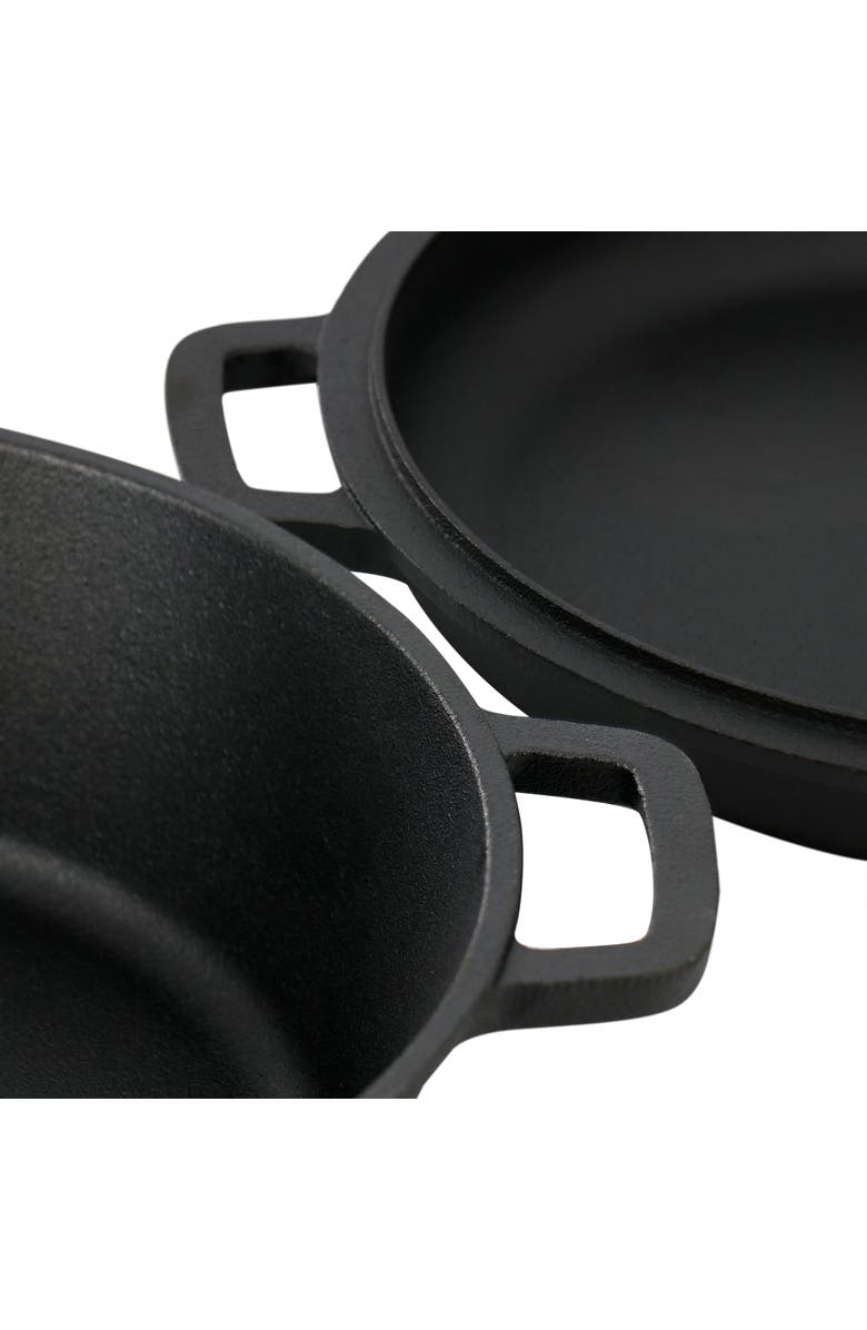 Megachef 10.5 Inch 2-in-1 Pre-Seasoned Cast Iron Skillet and Fry Pan Set, Alternate, color, Black