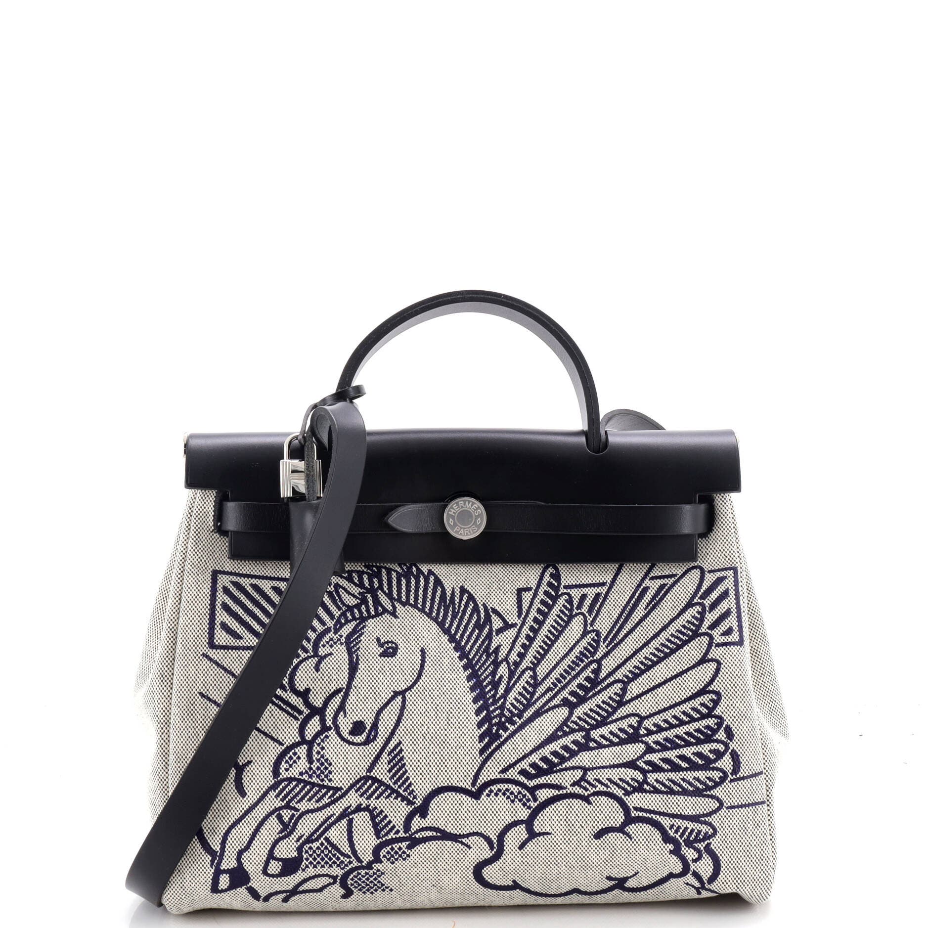 Pre-Owned Hermes Herbag Zip Pegase Pop Toile and Leather 31, Main, color, Noir