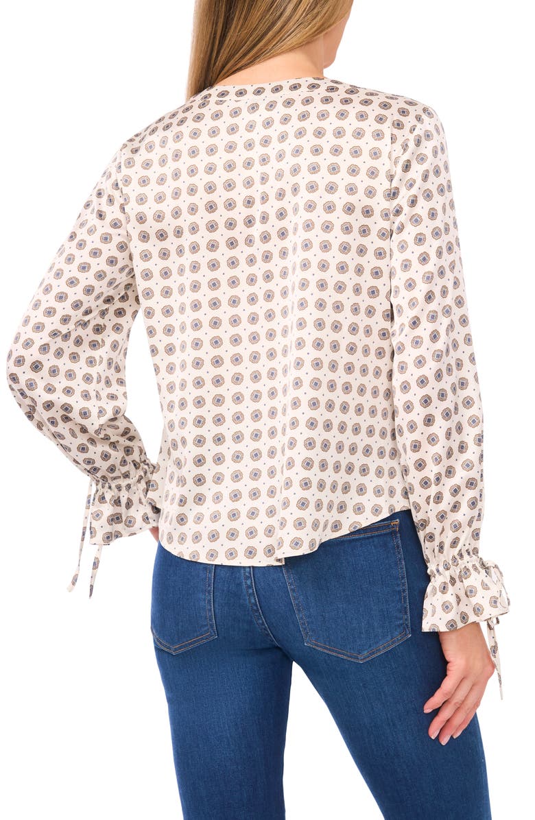 CeCe Medallion Print Satin Georgette Button-Up Shirt, Alternate, color, New Ivory