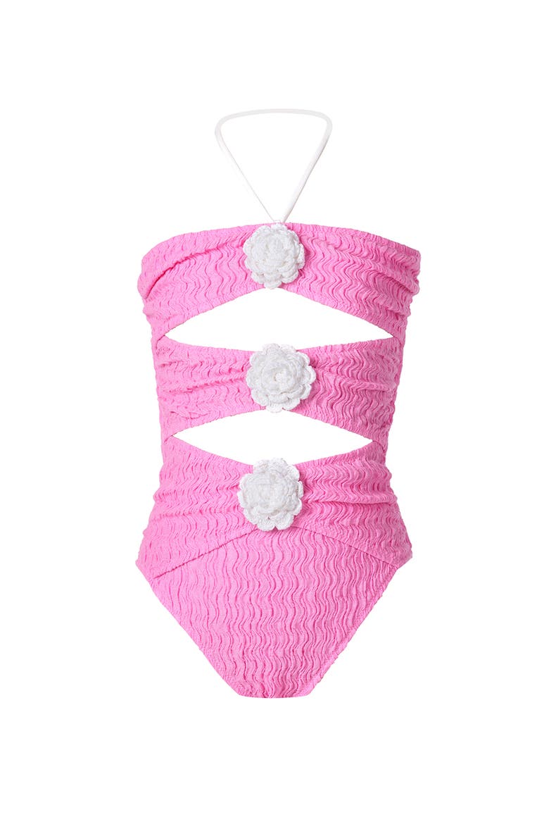 Kids' Cut-Out Flower Detail One-Piece Swimsuit, Main, color, Pink
