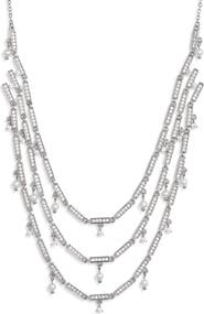 Nordstrom Cubic Zirconia & Pearl Charm Triple Tier Necklace