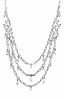 Nordstrom Cubic Zirconia & Pearl Charm Triple Tier Necklace