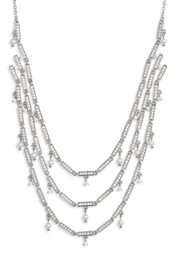 Nordstrom Cubic Zirconia & Pearl Charm Triple Tier Necklace In Silver