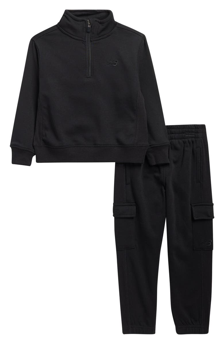 New Balance Kids' Fleece Half Zip Sweatshirt & Cargo Joggers Set, Main, color, Black