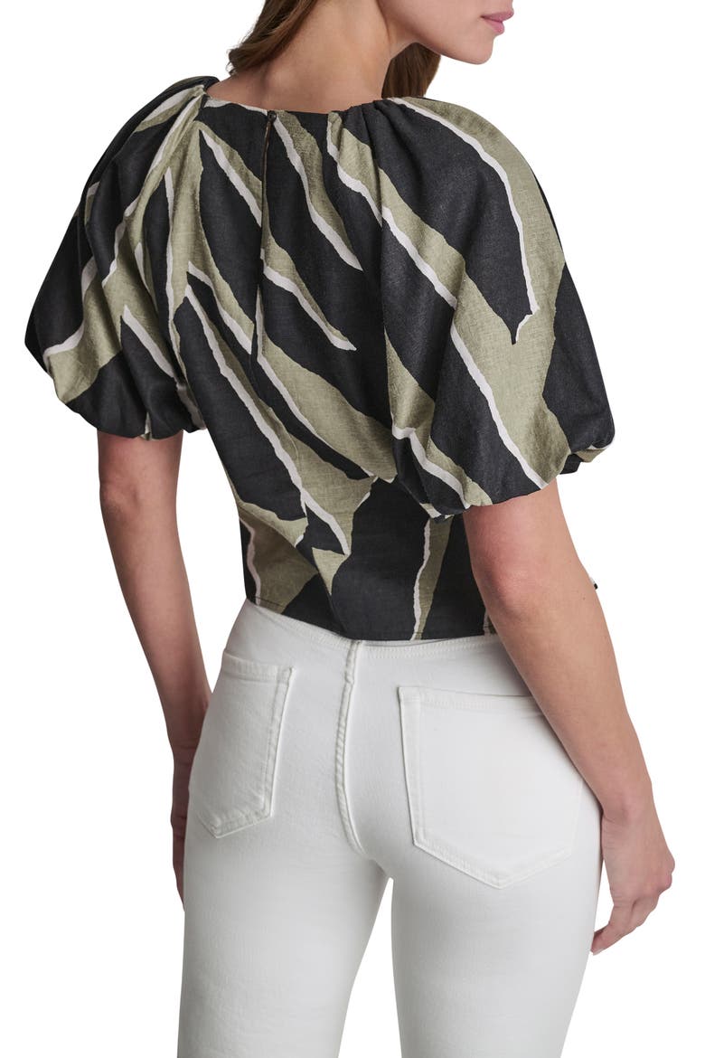 Abstract Print Puff Sleeve Linen Blend Top, Alternate, color, JUNGLE BLOCK