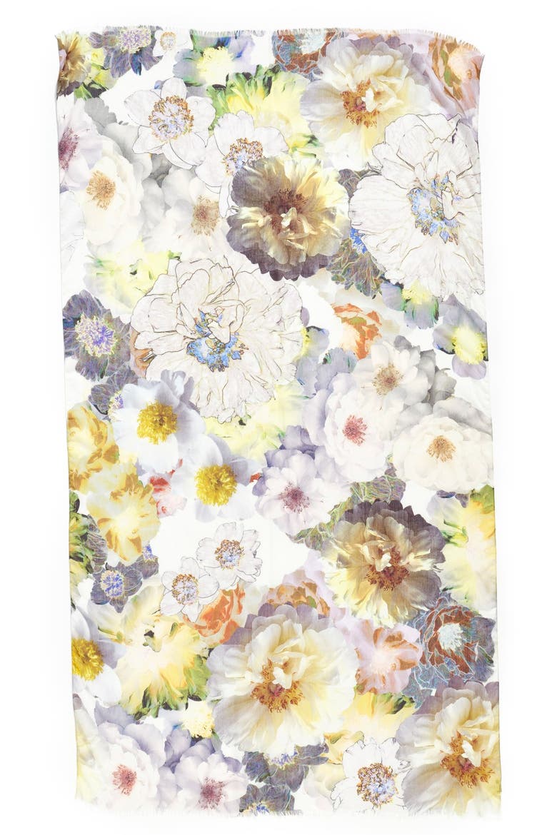 Floral Print Wrap, Alternate, color, COCOA BUTTER