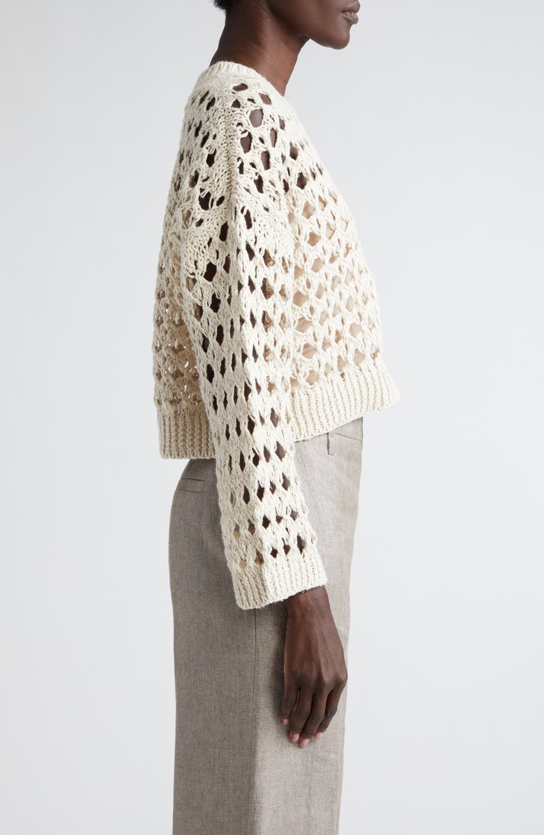 Brunello Cucinelli Openwork Jute Blend Crewneck Sweater, Alternate, color,