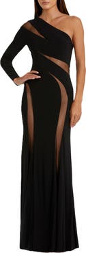 Mac Duggal Jersey One Shoulder Illusion Cut Out Gown