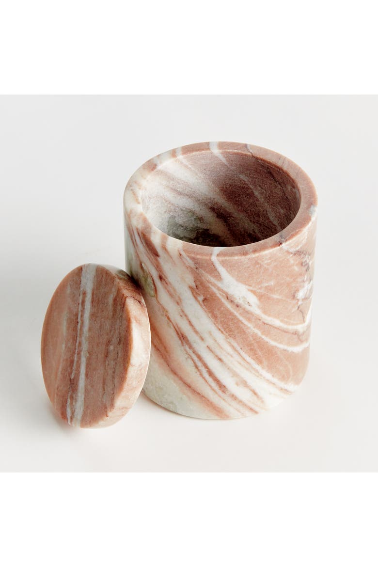 Jaqueline Round Lidded Box Tall - Brown/White Marble Accent, Alternate, color, Brown
