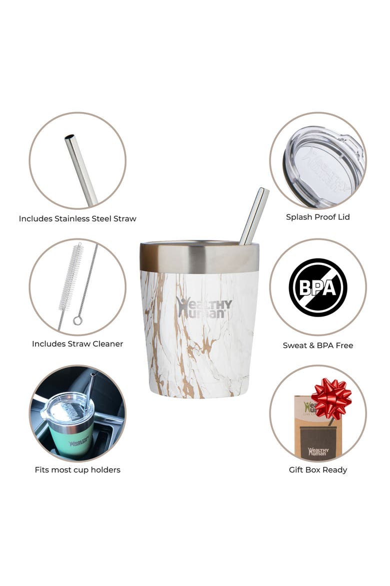 Stainless Steel Tumbler with Straw, Alternate, color, White
