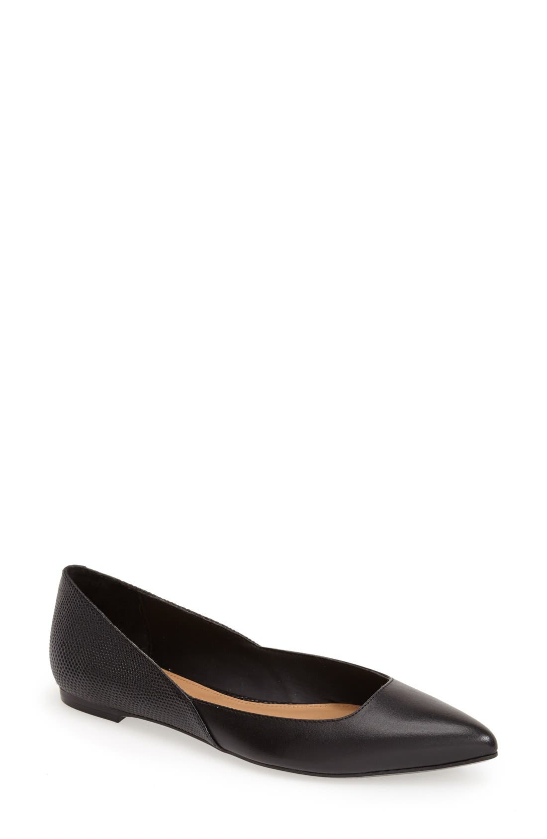'Galice' Pointy Toe Leather Ballet Flat, Main, color, BLACK/ BLACK