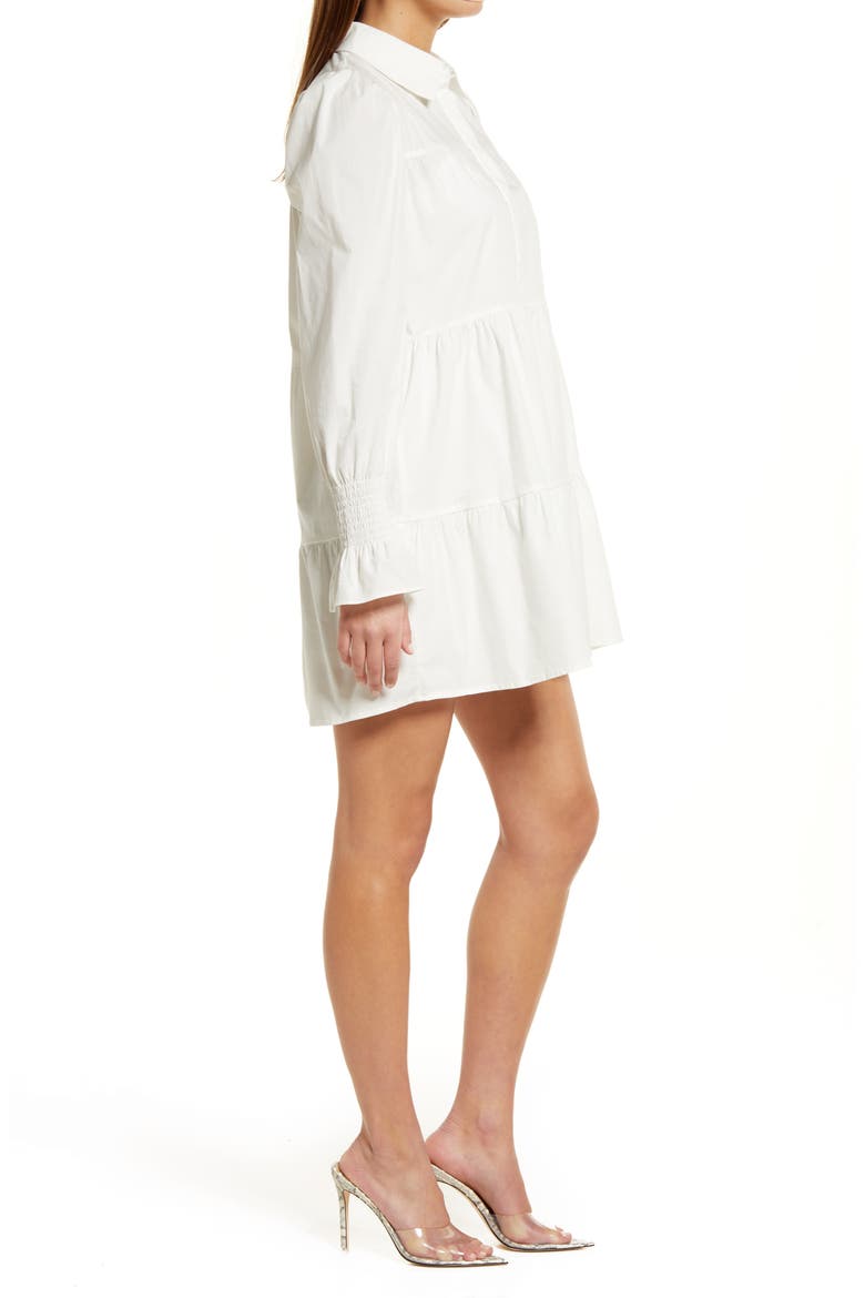 Canossa Tiered Long Sleeve Stretch Cotton Shirtdress, Alternate, color, IVORY
