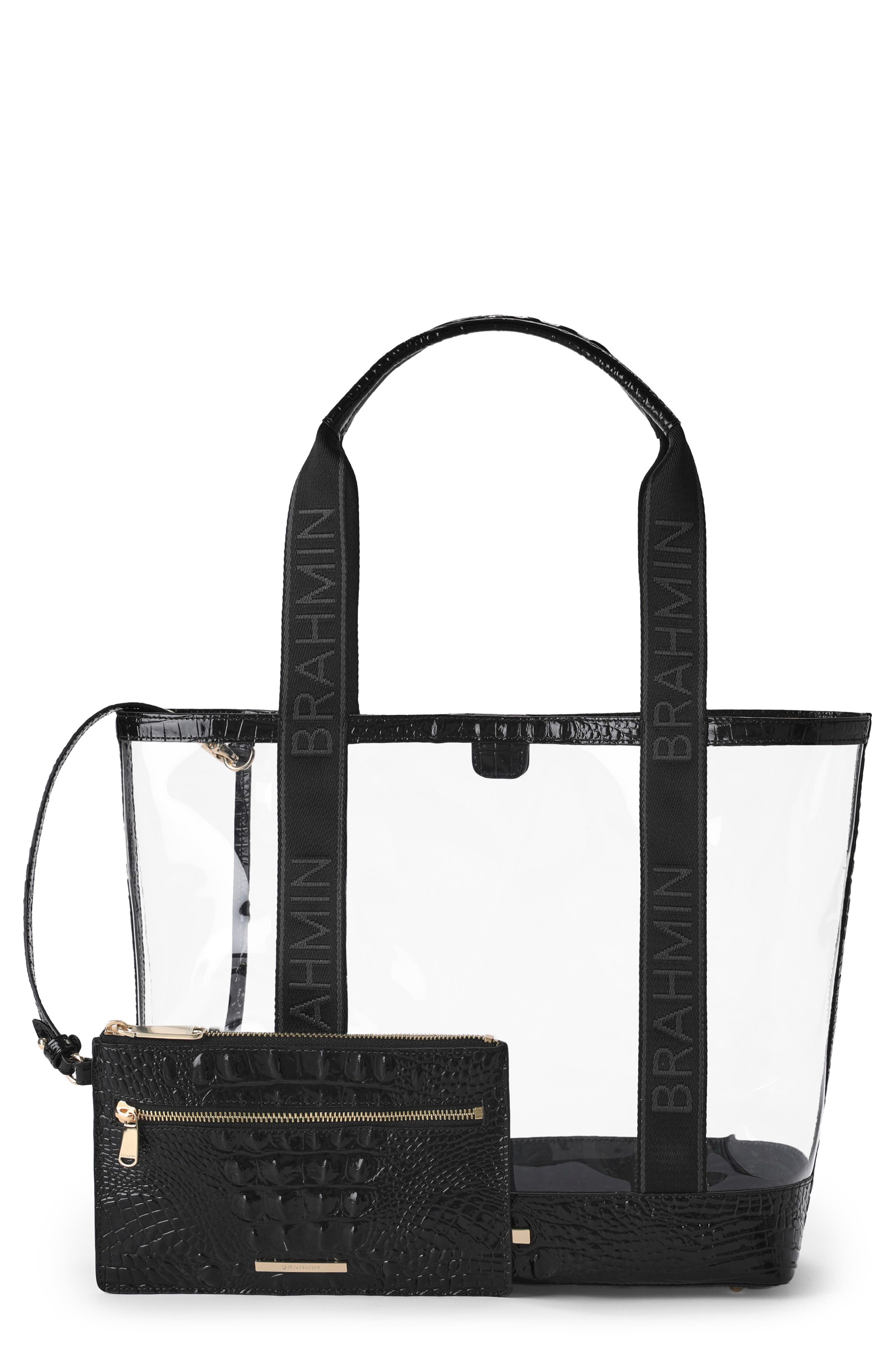 Brooke Clear Croc Embossed Leather Tote, Main, color, BLACK