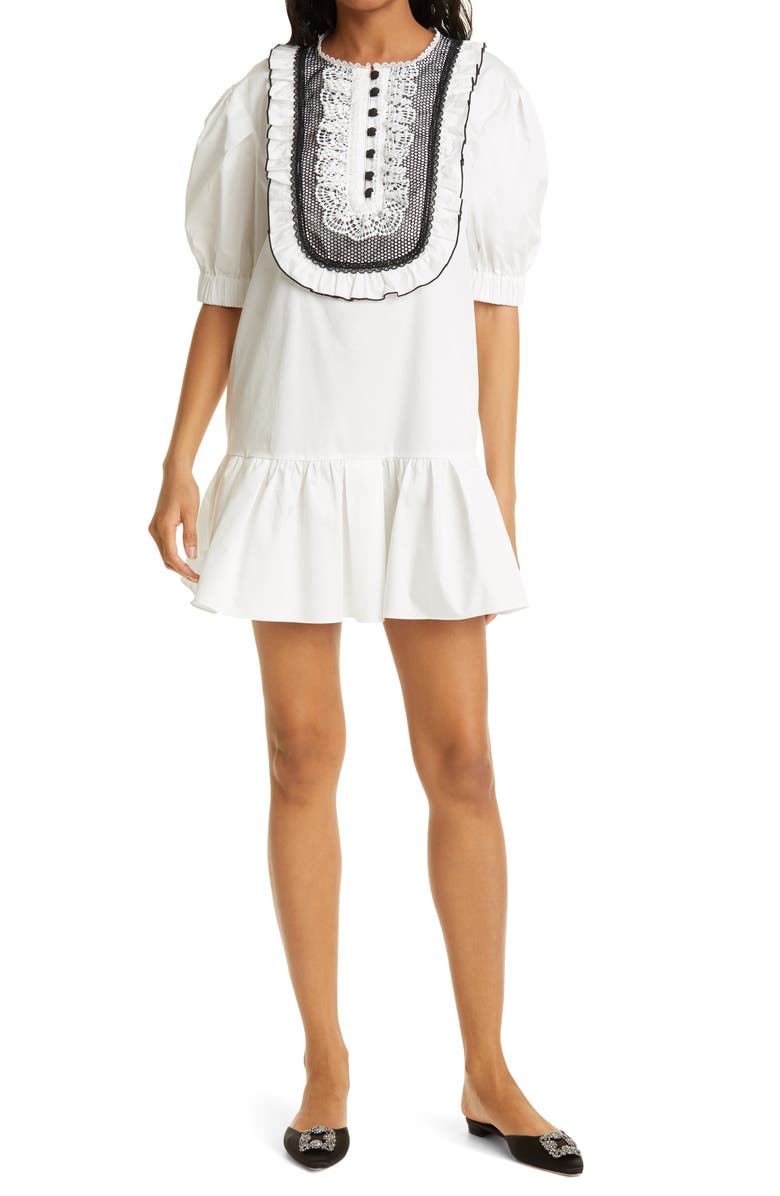 Self-Portrait Lace Bib Cotton Minidress, Main, color, 