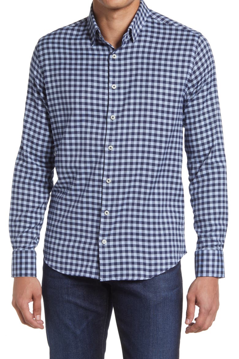 Dry Touch® Check Performance Flannel Button-Up Shirt, Main, color, BLUE