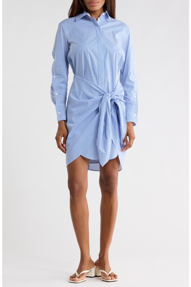 Stripe Long Sleeve Tie Waist Shirtdress, Main, color, BLUE/ WHITE