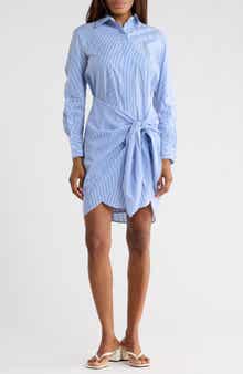 Derek Lam 10 Crosby Stripe Long Sleeve Tie Waist Shirtdress