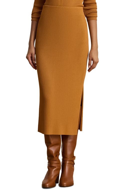 Ralph Lauren Lauren Rib Midi Skirt In Brown