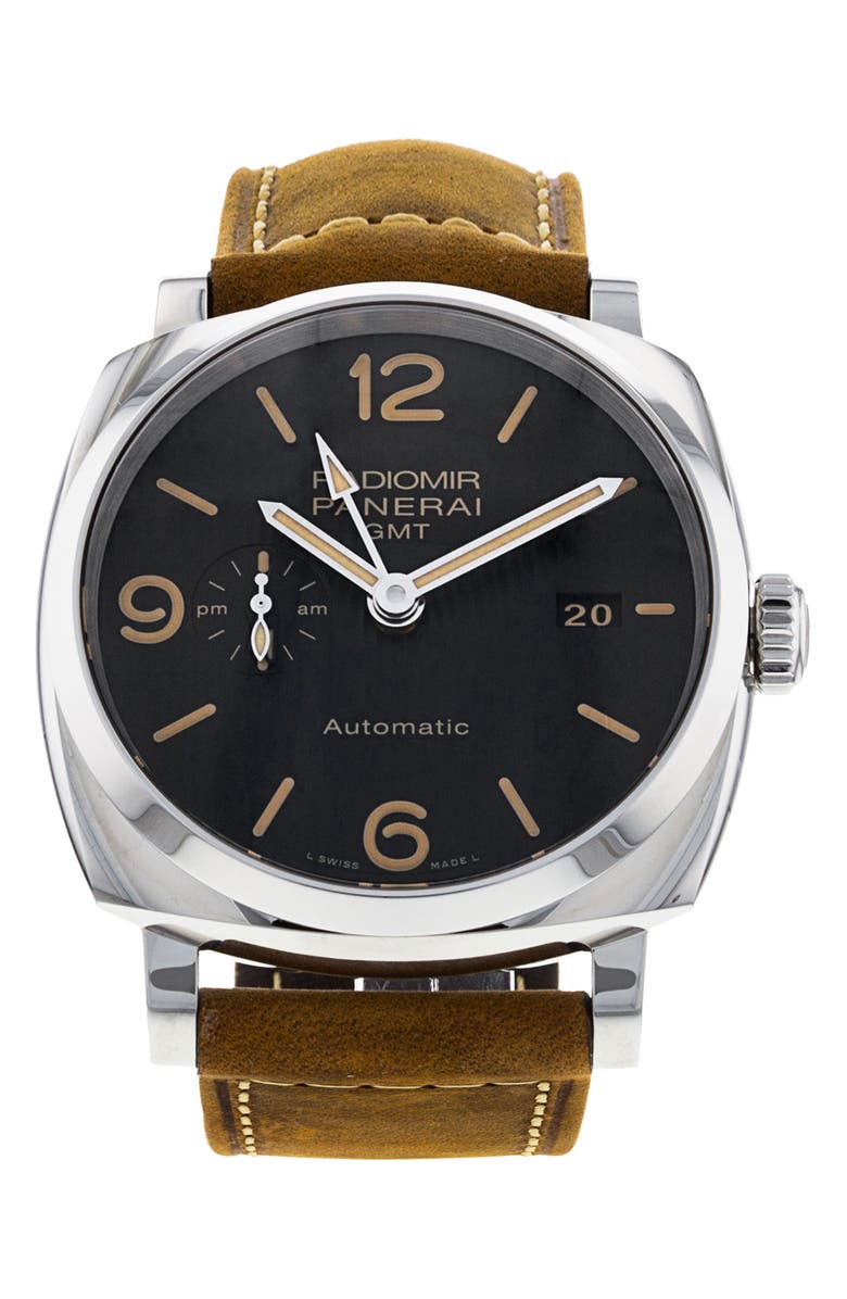Watchfinder & Co. Panerai Preowned 2020 Radiomir GMT PAM00657 Automatic Leather Strap Watch, 45mm, Main, color, Black
