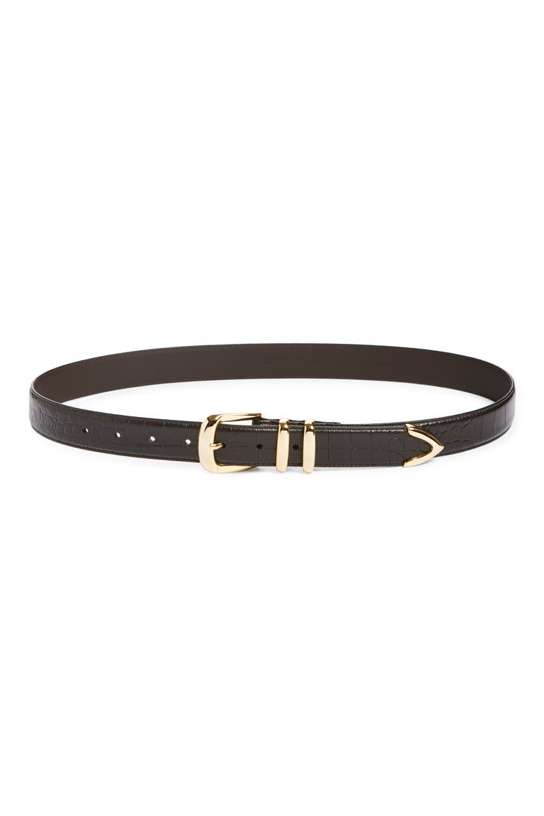 The Jordan Croc Embossed Leather Belt, Main, color, DK. BROWN/GOLD