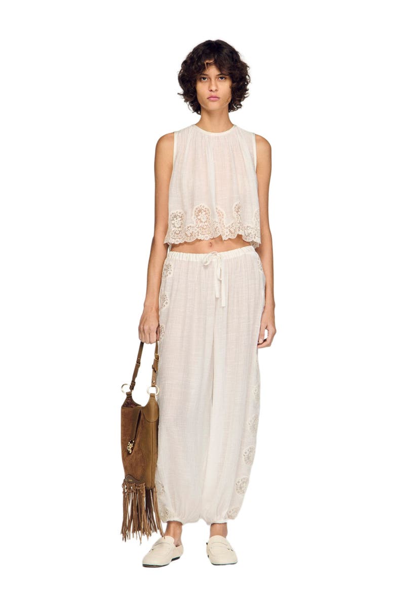 SANDRO Crepon crop top, Alternate, color, White