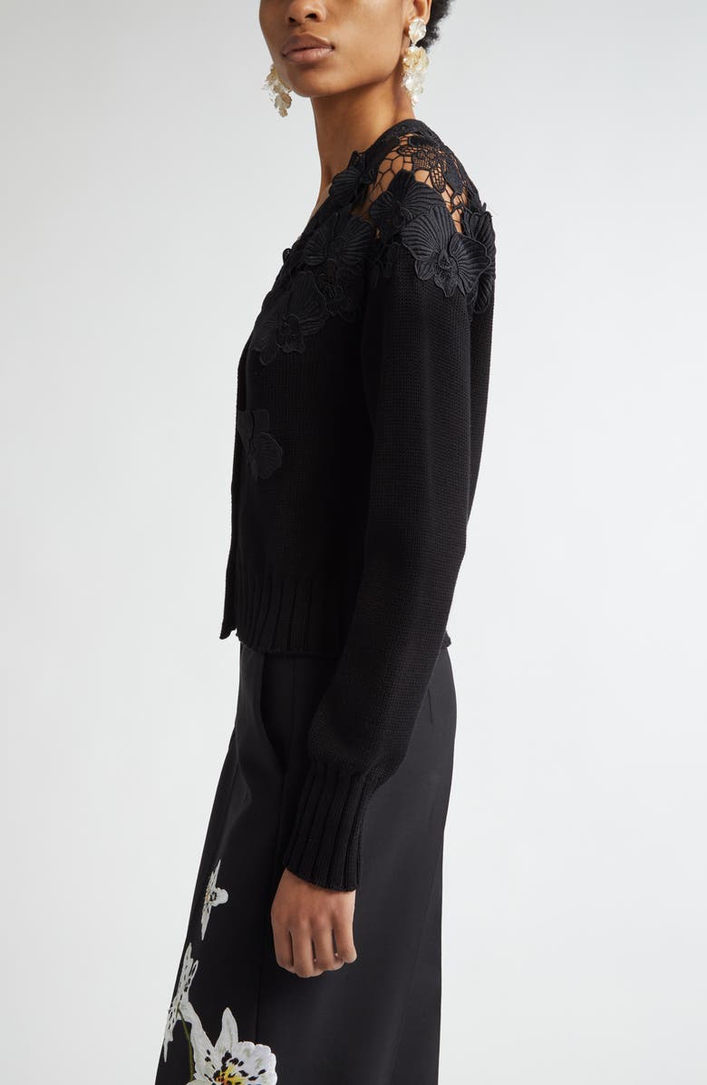 Oscar de la Renta Orchid Guipure Cotton Cardigan, Alternate, color,