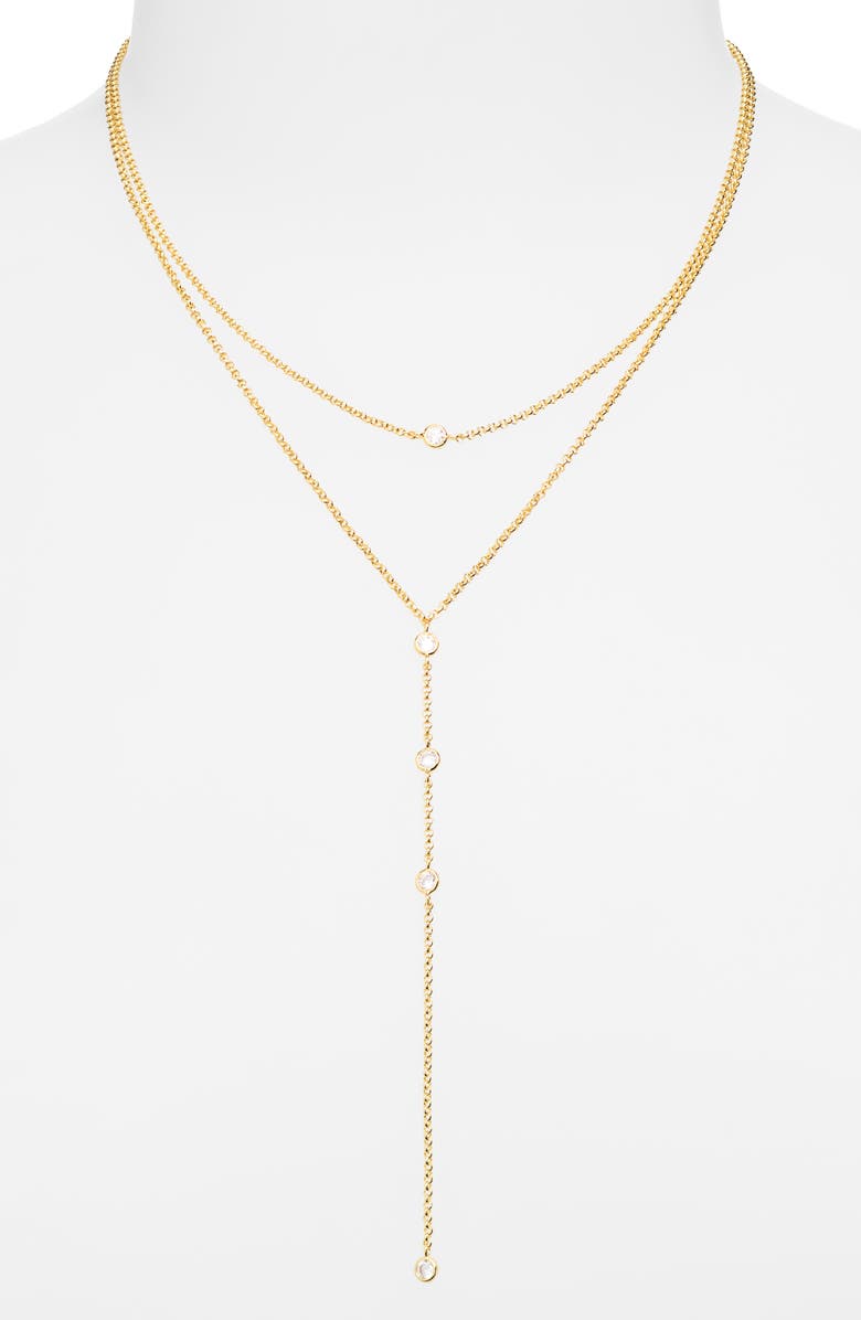 NORDSTROM RACK Cubic Zirconia Layered Y-Necklace, Alternate, color, Clear- Gold