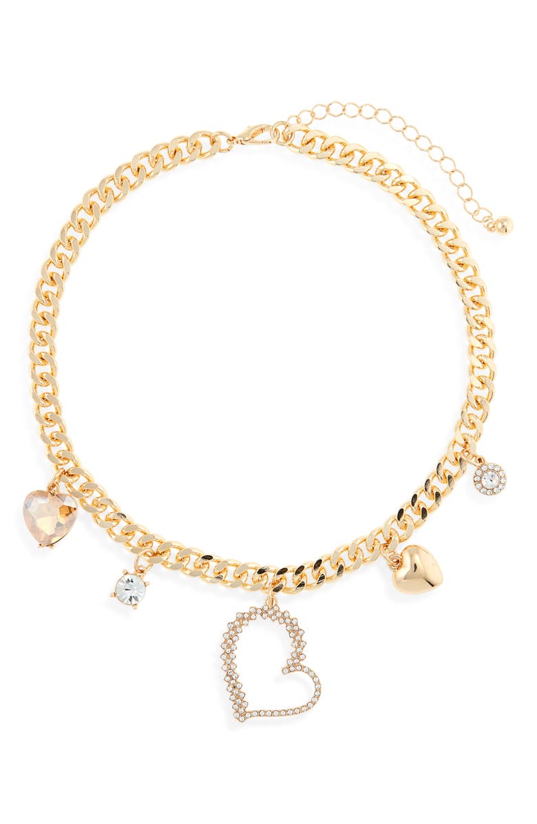 Tasha Crystal Charm Chain Choker Necklace, Main, color, Gold Crystal