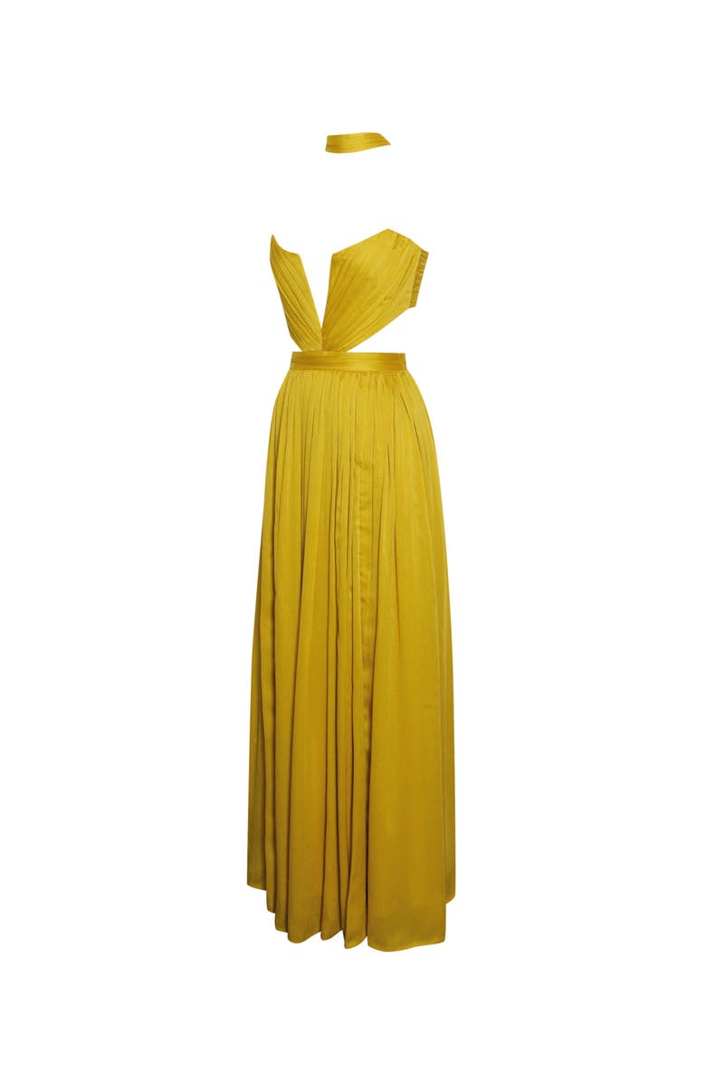 Miss Circle Xella Pleated Chiffon Maxi Dress, Alternate, color, Yellow And Ruby Pink