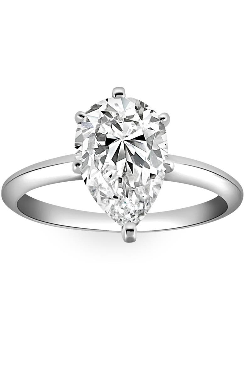 3CT Platinum Pear Shaped Diamond 6-Prong Solitaire Engagement Ring Lab Grown, Main, color, Platinum