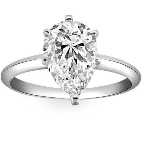 3CT Platinum Pear Shaped Diamond 6-Prong Solitaire Engagement Ring Lab Grown