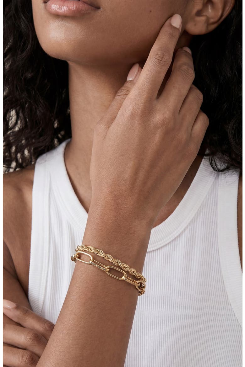 Paper Clip & Rope Chain Layered Bracelet, Alternate, color, GOLD