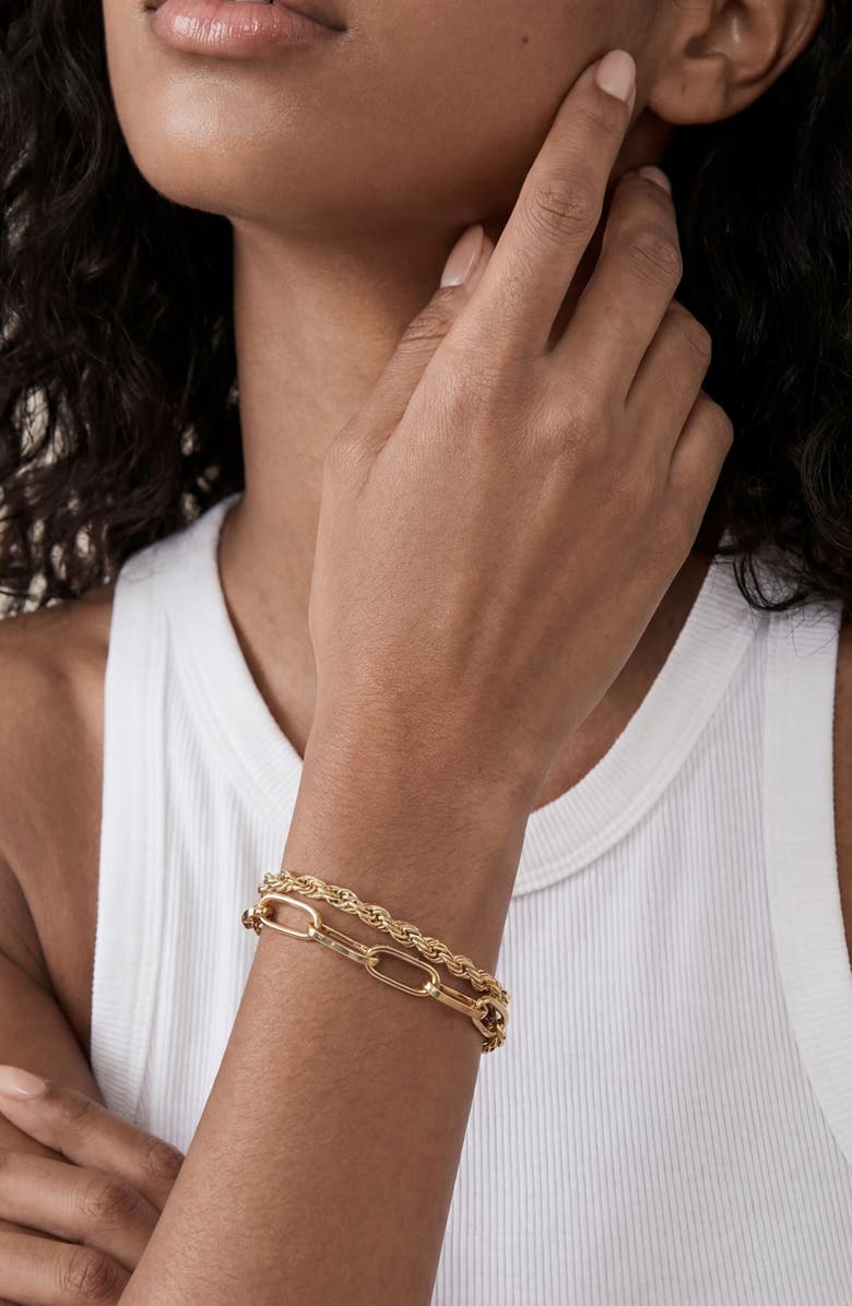 Ettika Paper Clip & Rope Chain Layered Bracelet, Alternate, color, Gold