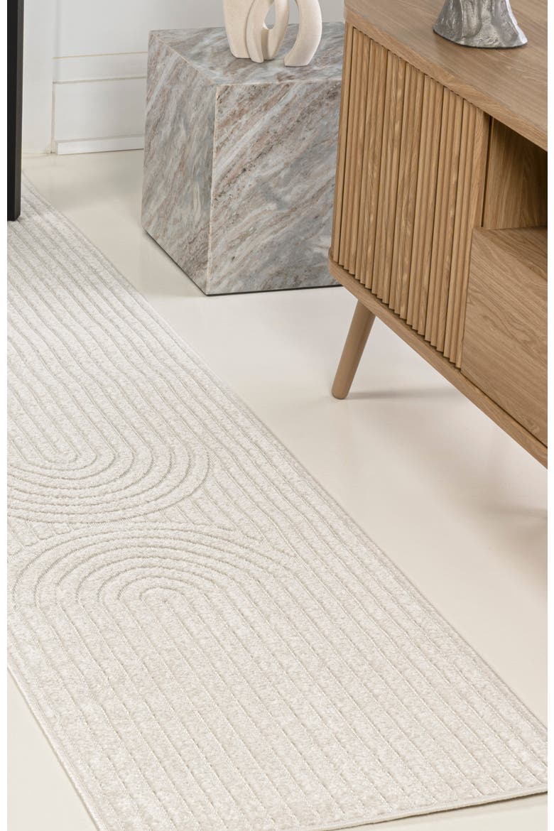 Sofia High-Low MidCentury Modern Arch Stripe Two-Tone Indoor/Outdoor Area Rug, Alternate, color, Ivory/Cream