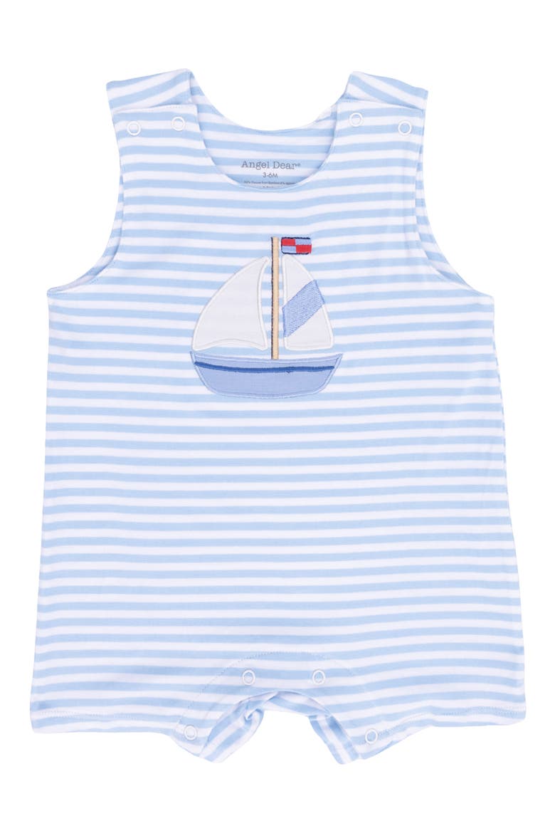 Bubbly Sailboat Stripe Romper, Main, color, WHITE BLUE