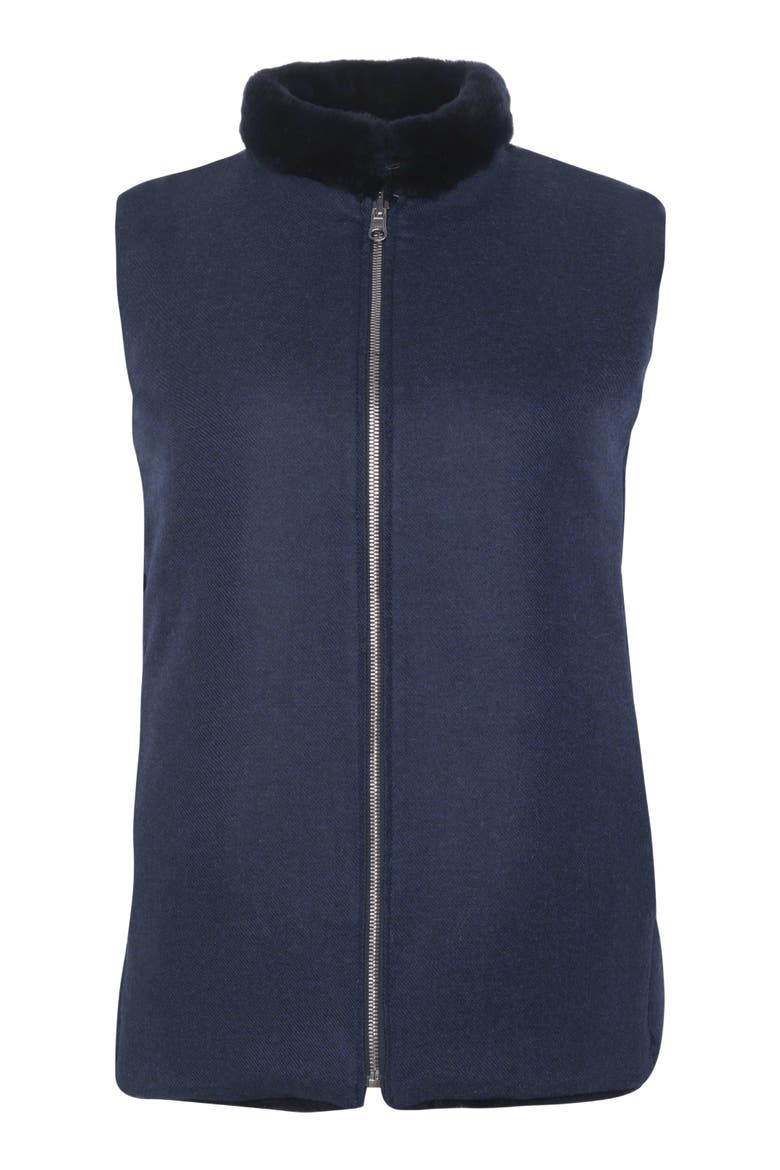 Reversible Select Genuine Shearling Vest With  Loro Piana Wool And Cashmere Quilted Down Back, Alternate, color, NAVY/NAVY