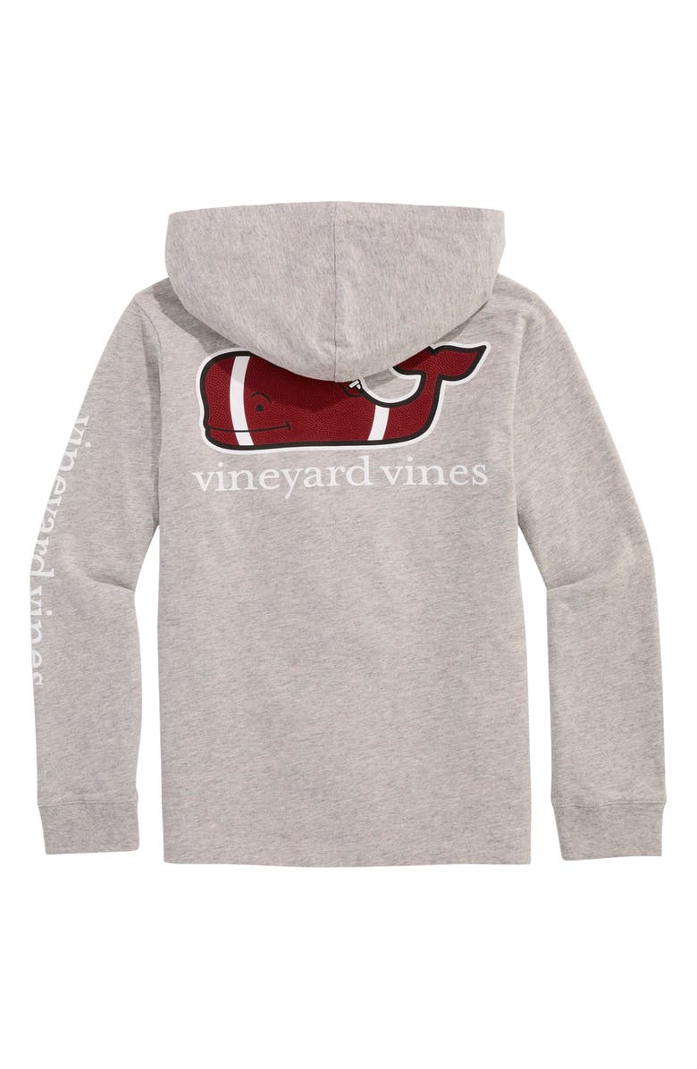 vineyard vines Kids' Football Whale Cotton Graphic Hoodie, Alternate, color, Grey Heather
