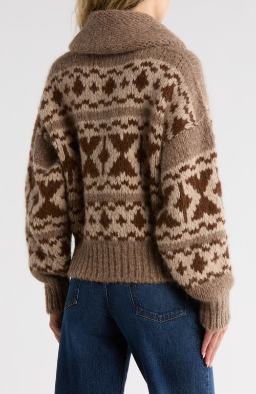 Frame Fair Isle Shawl Collar Zip Alpaca Blend Sweater In Brown