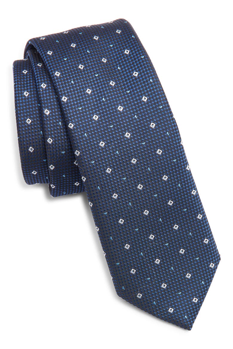 Silk Blend Jacquard Tie, Main, color, DARK BLUE